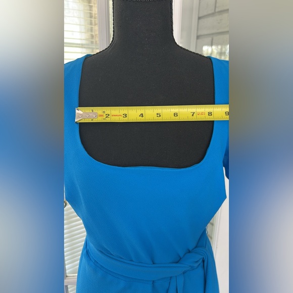 Lauren Ralph Lauren Midi Dress Women 8 Blue Crepe Belt Flutter Sleeve - Picture 11 of 13